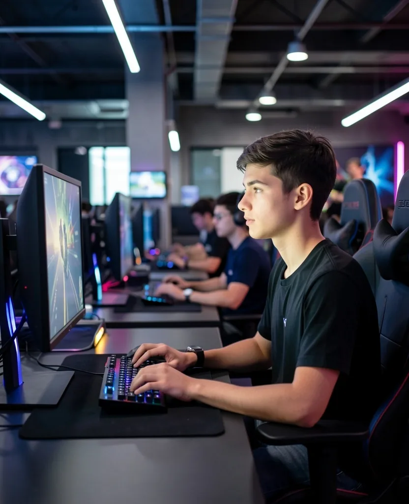 Estudiante trabajando en un render 3D en una estación Belmonteo